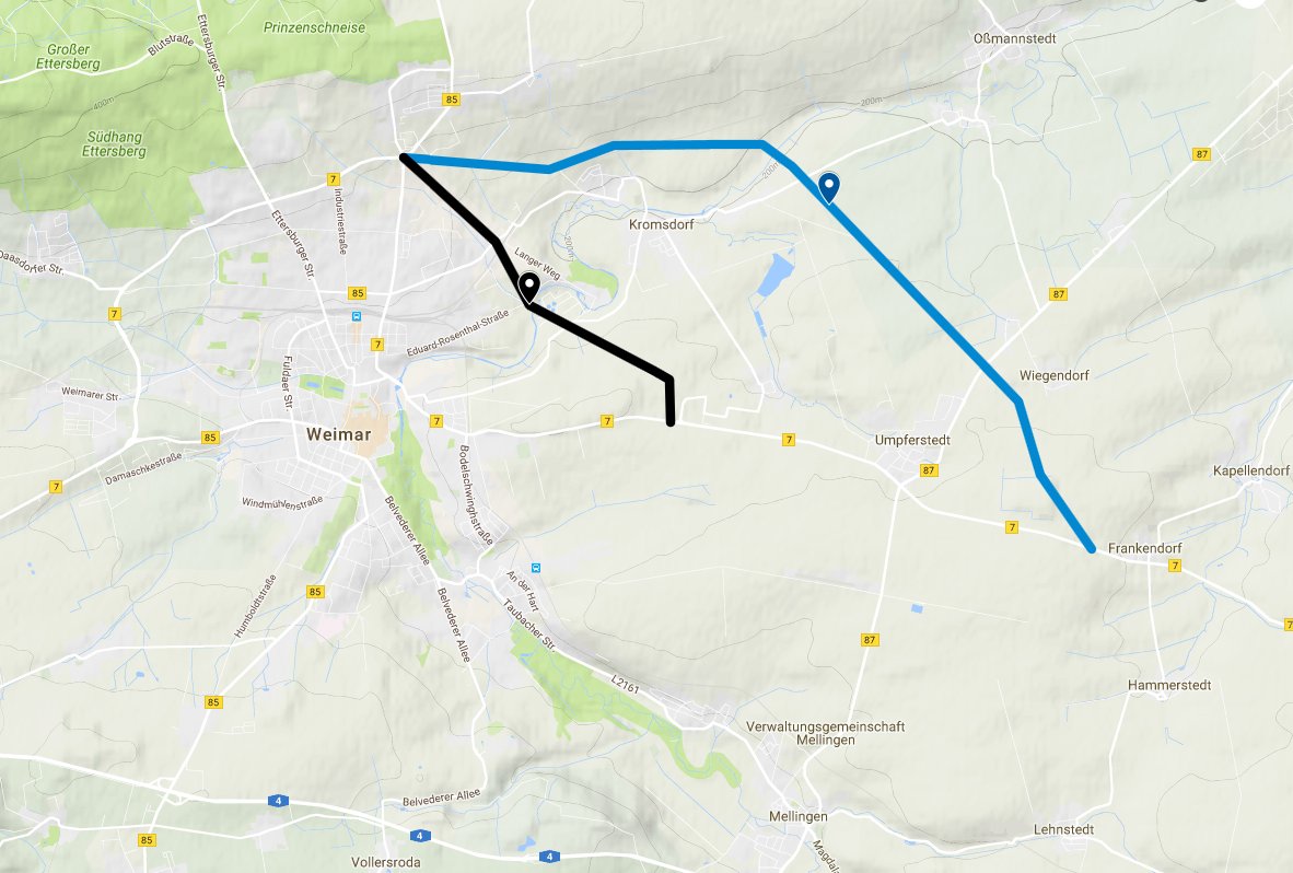 Ostumgehung Weimar - Übersicht auf Google Maps
