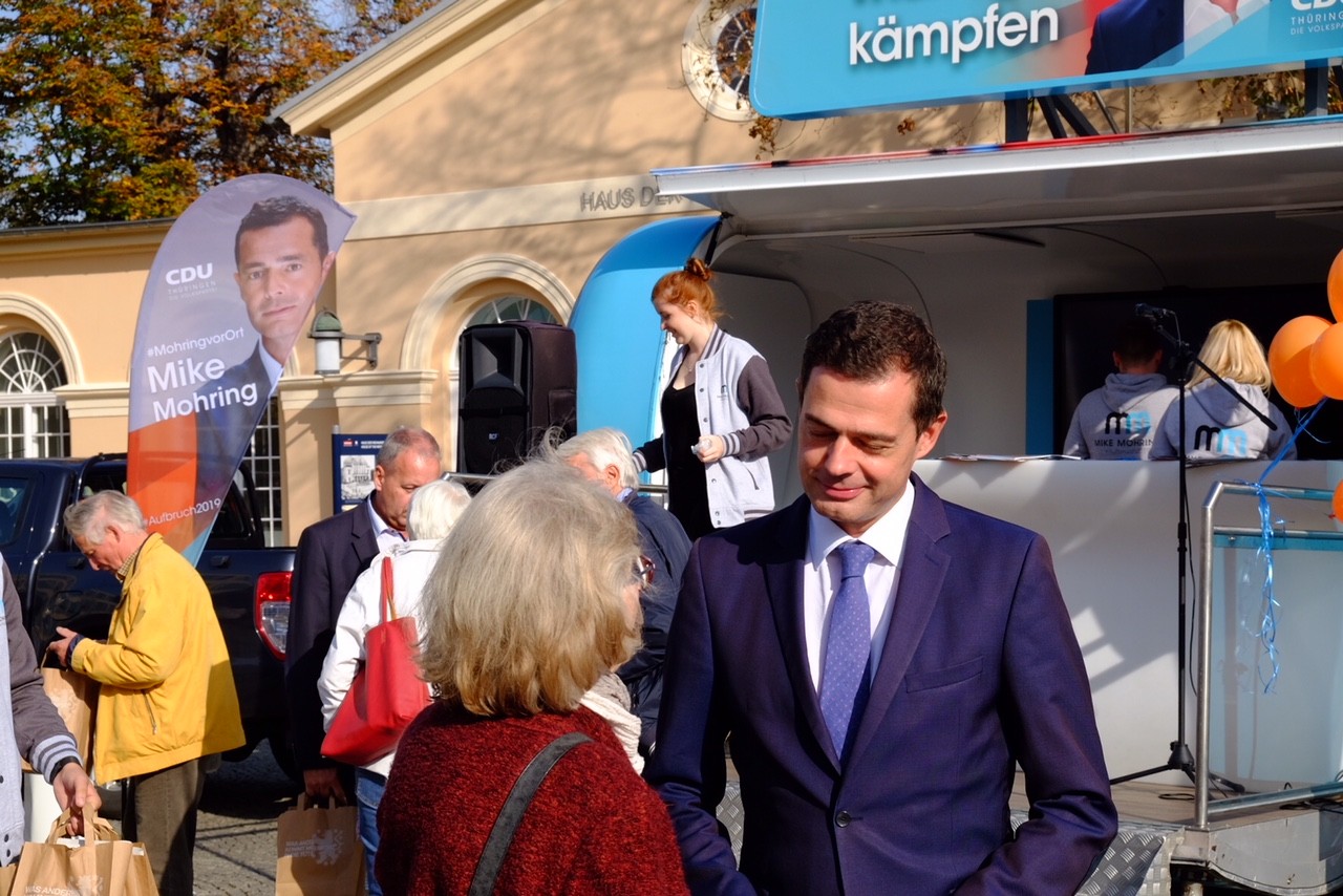 CDU-Spitzenkandidate beim Wahlkampf in Weimar. 