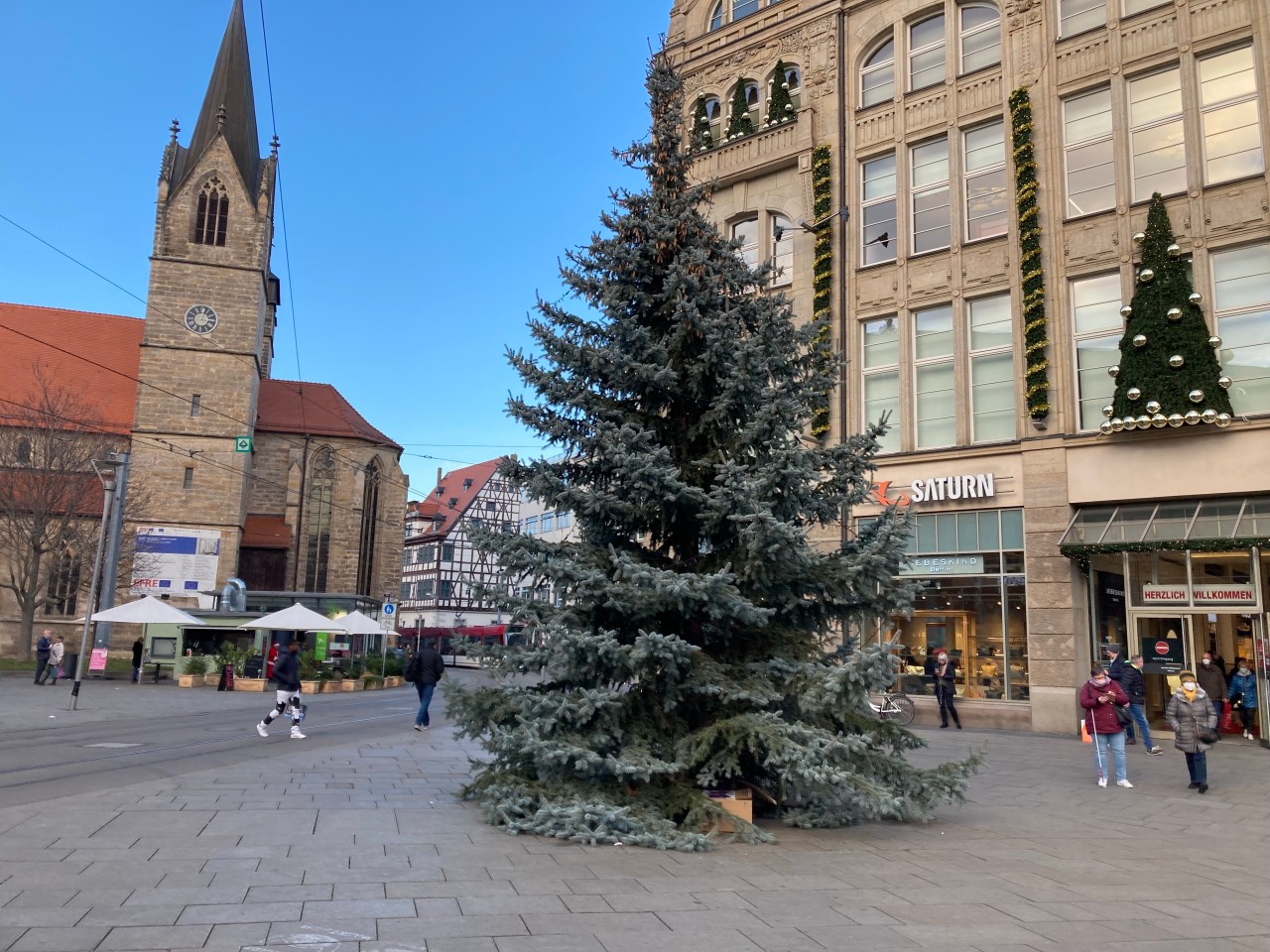 So sieht der Weihnachtsbaum vor dem Anger1 aus.