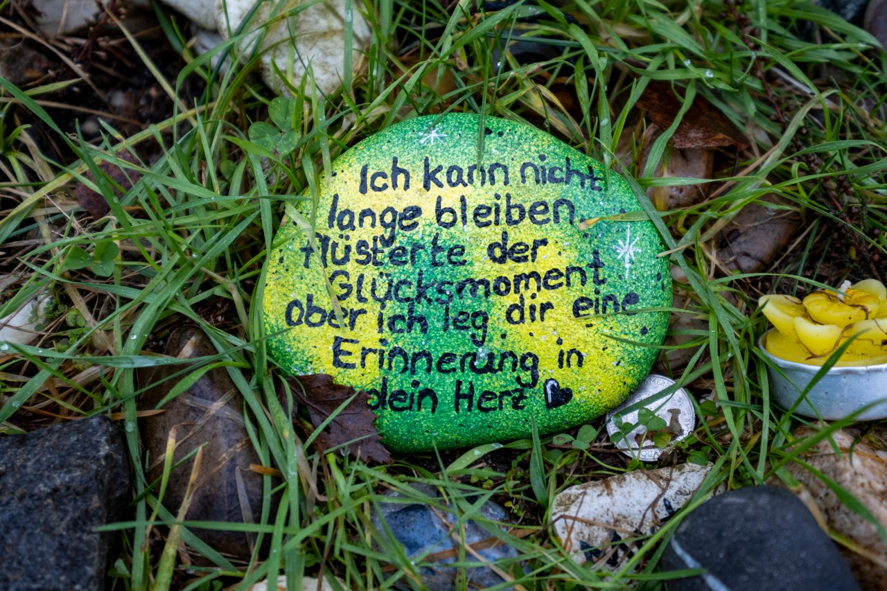 Ein beschrifteter Stein liegt an der symbolischen Grabstätte für die Schwestern Margot und Anne Frank auf dem Gelände der Gedenkstätte des ehemaligen Konzentrationslagers Bergen-Belsen bei Celle.