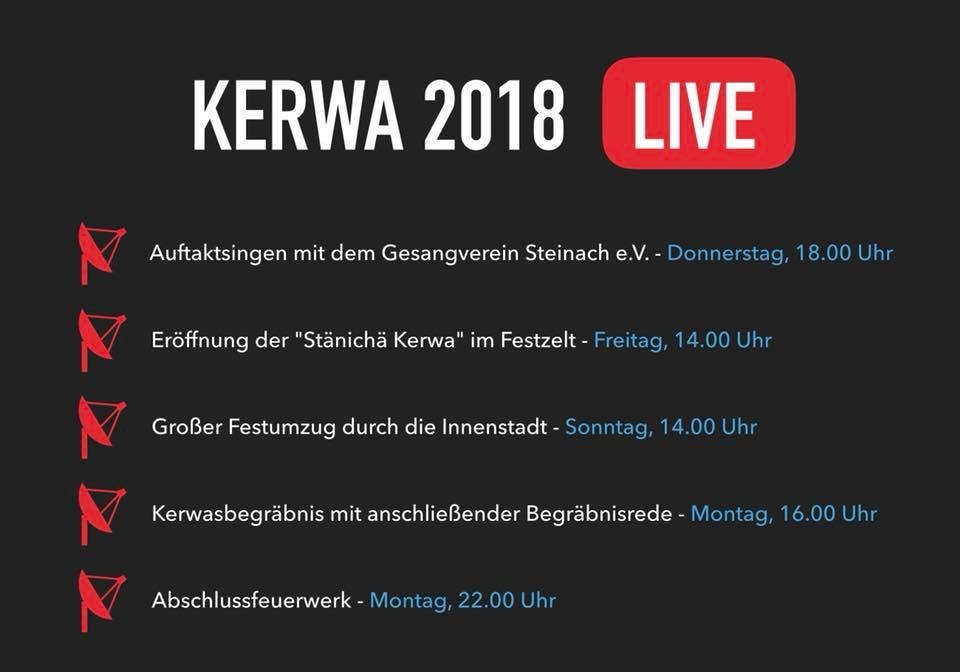 Der Zeitplan für die Übertragungen unter: www.facebook.com/SteinacherKirchweih/  