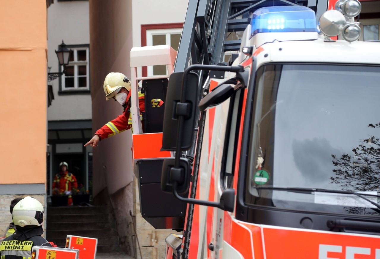 Feuerwehr Erfurt probt in der Innenstadt.