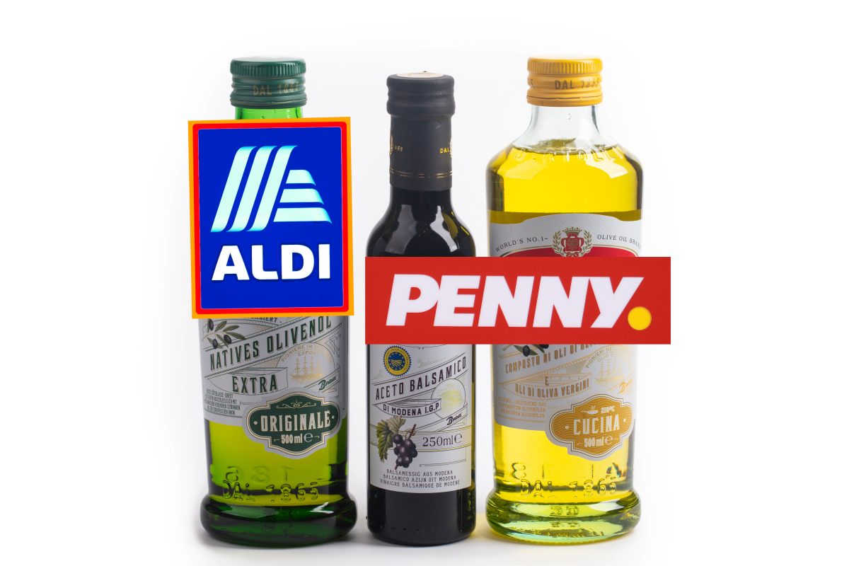 Olivenöl, Essig, Aldi und Penny Logo