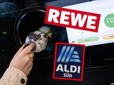 Aldi, Rewe Logo, Pfandautomat