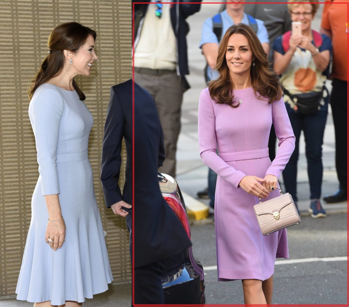Hier tragen Mary und Kate dasselbe Kleid. Nur die Farbe weicht ab.